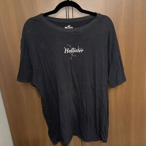 Hollister Black Tee with White Logo and Gold Constellation